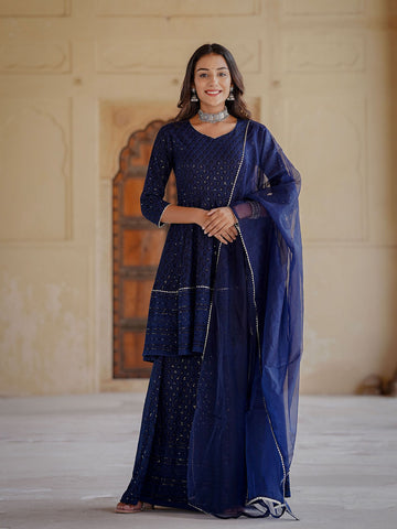 Cobalt Blue Peplum Kurta Palazzo Set